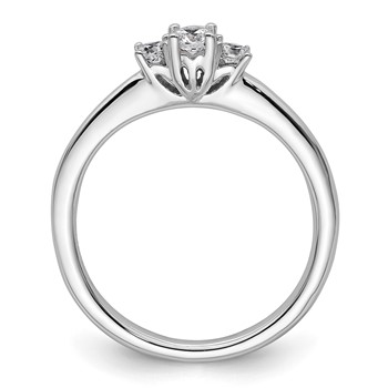 14K White Gold 3-Stone (Holds 1/8 carat (3.20mm) Round Center and (2-2.5mm) Round Sides) Engagement Ring Mounting — alternate view