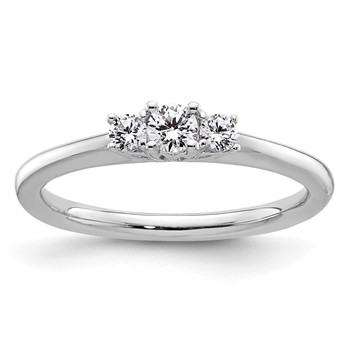 14K White Gold 3-Stone (Holds 1/8 carat (3.20mm) Round Center and (2-2.5mm) Round Sides) Engagement Ring Mounting