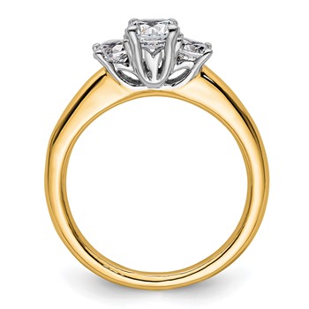 14K Two-tone 3-Stone (Holds 1/2 carat (5.20mm) Round Center and (2-4.1mm) Round Sides) Engagement Ring Mounting — alternate view