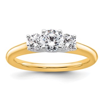 14K Two-tone 3-Stone (Holds 1/2 carat (5.20mm) Round Center and (2-4.1mm) Round Sides) Engagement Ring Mounting