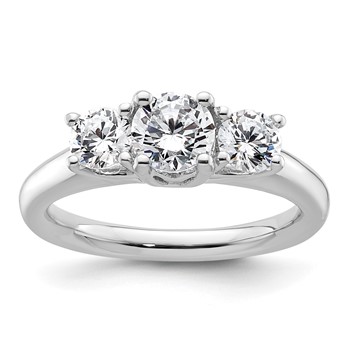 14K White Gold 3-Stone (Holds 3/4 carat (5.80mm) Round Center and (2-4.6mm) Round Sides) Engagement Ring Mounting