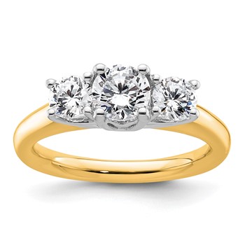 14K Two-tone 3-Stone (Holds 3/4 carat (5.80mm) Round Center and (2-4.6mm) Round Sides) Engagement Ring Mounting