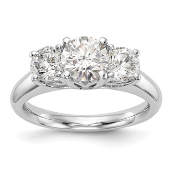14K White Gold 3-Stone (Holds 1 carat (6.50mm) Round Center and (2-5.2mm) Round Sides) Engagement Ring Mounting