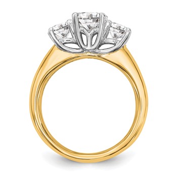 14K Two-tone 3-Stone (Holds 1 carat (6.50mm) Round Center and (2-5.2mm) Round Sides) Engagement Ring Mounting — alternate view