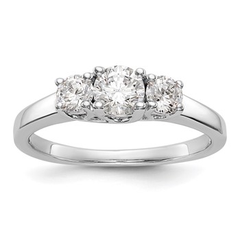 14K White Gold 3-Stone (Holds 3/8 carat (4.6mm) Round Center and (2-3.7mm) Round Sides) Engagement Ring Mounting