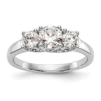 14K White Gold 3-Stone (Holds 1/2 carat (5.2mm) Round Center and (2-4.00mm) Round Sides) Engagement Ring Mounting