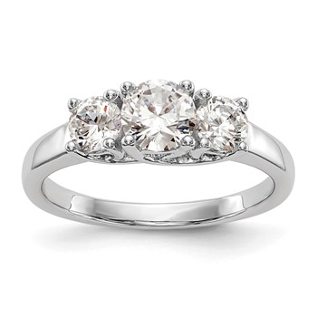 10K White Gold 3-Stone Diamond Engagement Ring Mounting