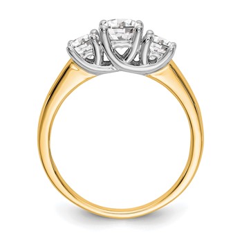 14K Two-tone 3-Stone (Holds 1/2 carat (5.2mm) Round Center and (2-4.00mm) Round Sides) Engagement Ring Mounting — alternate view