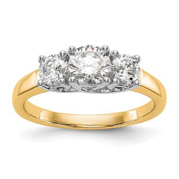 14K Two-tone 3-Stone (Holds 1/2 carat (5.2mm) Round Center and (2-4.00mm) Round Sides) Engagement Ring Mounting