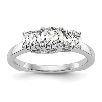14K White Gold 3-Stone (Holds 1/2 carat (5.2mm) Round Center and (2-4.5mm) Round Sides) Engagement Ring Mounting