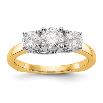 14K Two-tone 3-Stone (Holds 1/2 carat (5.2mm) Round Center and (2-4.5mm) Round Sides) Engagement Ring Mounting