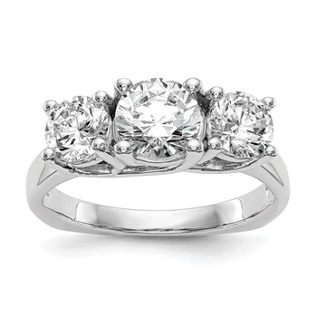 14K White Gold 3-Stone (Holds 1 carat (6.5mm) Round Center and (2-5.00mm) Round Sides) Engagement Ring Mounting