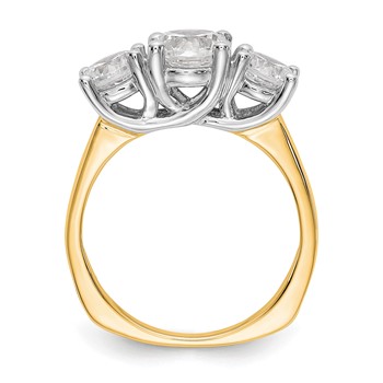 14K Two-tone 3-Stone (Holds 1.25 carat (7.00mm) Round Center and (2-5.7mm) Round Sides) Engagement Ring Mounting — alternate view
