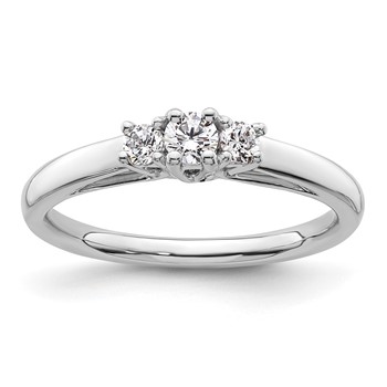 14K White Gold 3-Stone (Holds 1/8 carat (3.2mm) Round Center and (2-2.5mm) Round Sides) Engagement Ring Mounting