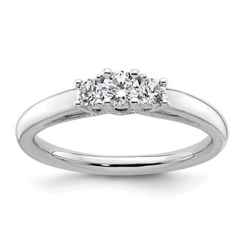 14K White Gold 3-Stone (Holds 1/6 carat (3.5mm) Round Center and (2-2.8mm) Round Sides) Engagement Ring Mounting