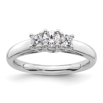 14K White Gold 3-Stone (Holds 1/4carat (4.1mm) Round Center and (2-3.2mm) Round Sides) Engagement Ring Mounting
