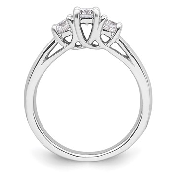 14K White Gold 3-Stone (Holds 3/8 carat (4.6mm) Round Center and (2-3.7mm) Round Sides) Engagement Ring Mounting — alternate view
