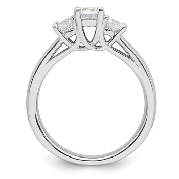 14K White Gold 3-Stone (Holds 1/2 carat (5.2mm) Round Center and (2-4.1mm) Round Sides) Engagement Ring Mounting — alternate view