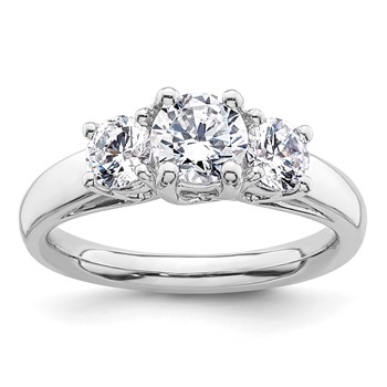 14K White Gold 3-Stone (Holds 3.4 carat (5.8mm) Round Center and (2 -4.6 mm) Round Sides) Engagement Ring Mounting