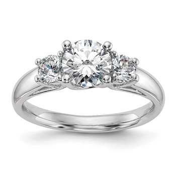 14K White Gold 3-Stone (Holds 1 carat (6.5mm) Round Center and (2-5.2mm) Round Sides) Engagement Ring Mounting