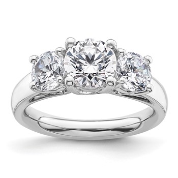 14K White Gold 3-Stone (Holds 1.25 carat (7.00mm) Round Center and (2-5.5mm) Round Sides) Engagement Ring Mounting