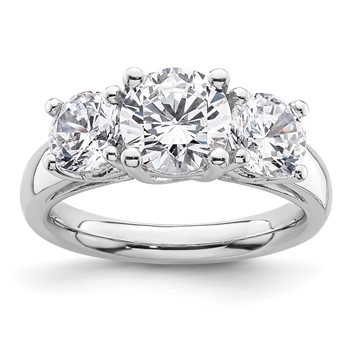 14K White Gold 3-Stone (Holds 1.5 carat (7.5mm) Round Center and (2-5.8mm) Round Sides) Engagement Ring Mounting