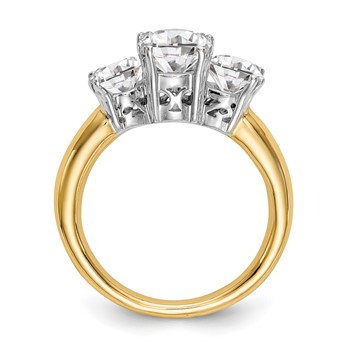 14K Two-tone 3-Stone (Holds 6.5mm Round Center and (2-5.00mm) Round Sides) Engagement Ring Mounting — alternate view