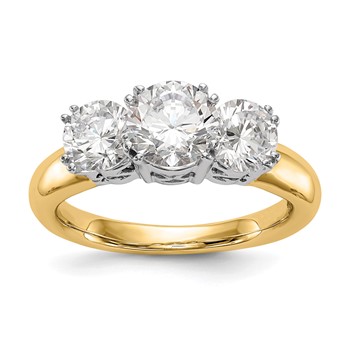 14K Two-tone 3-Stone (Holds 6.5mm Round Center and (2-5.00mm) Round Sides) Engagement Ring Mounting