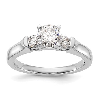14K White Gold 3-Stone (Holds 3/4 carat (5.9mm) Round Center and (2-3.1mm) Round Sides) Engagement Ring Mounting