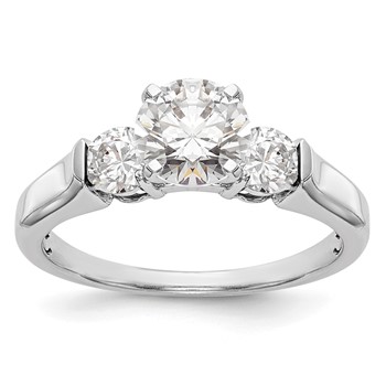14K White Gold 3-Stone (Holds 1 carat (6.5mm) Round Center and (2-3.7mm) Round Sides) Engagement Ring Mounting