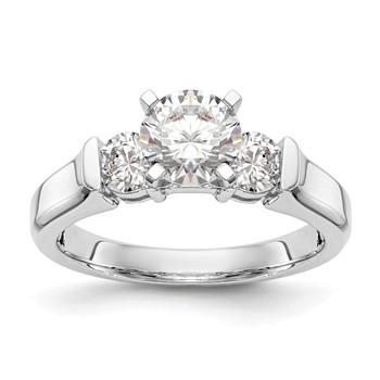14K White Gold 3-Stone (Holds 1 carat (6.5mm) Round Center and (2-4.1mm) Round Sides) Engagement Ring Mounting
