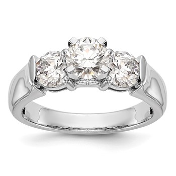 14K White Gold 3-Stone (Holds 1 carat (6.5mm) Round Center and (2-5.2mm) Round Sides) Engagement Ring Mounting