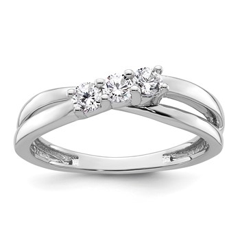 14K White Gold 3-Stone (Holds 1/10 carat (3.00mm) Round Center and (2-3.00mm) Round Sides) Engagement Ring Mounting