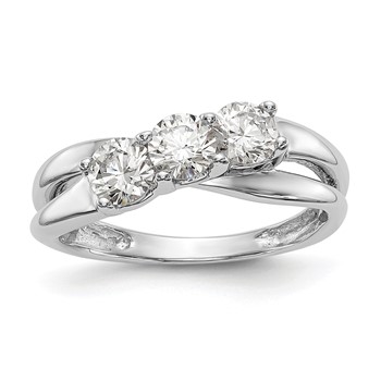 14K White Gold 3-Stone (Holds 1/3 carat (4.5mm) Round Center and (2-4.3mm) Round Sides) Engagement Ring Mounting