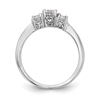 14K White Gold 3-Stone (Holds 1/3 carat (4.4mm) Round Center and (2-3.3mm) Round Sides) Engagement Ring Mounting — alternate view