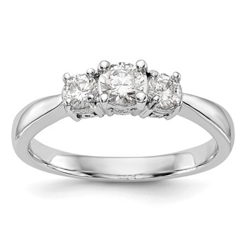 14K White Gold 3-Stone (Holds 1/3 carat (4.4mm) Round Center and (2-3.3mm) Round Sides) Engagement Ring Mounting