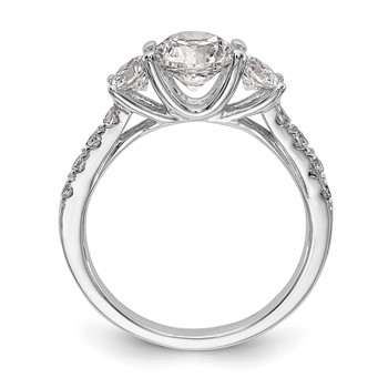 14K White Gold 3-Stone (Holds 1 carat (6.5mm) Round Center and (2-3.8mm) Round Sides) Diamond Semi-Mount Engagement Ring — alternate view