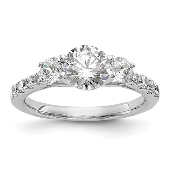 14K White Gold 3-Stone (Holds 1 carat (6.5mm) Round Center and (2-3.8mm) Round Sides) Diamond Semi-Mount Engagement Ring