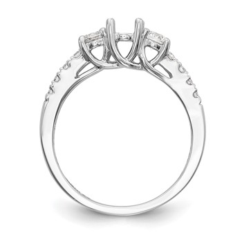 14K White Gold 3-Stone Plus (Holds 1/3 carat (4.5mm) Round Center and (2-3.2mm) Round Sides) Engagement Ring Mounting — alternate view
