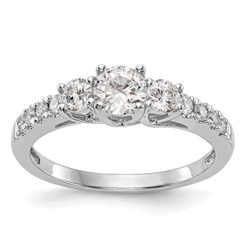 14K White Gold 3-Stone Plus (Holds 1/3 carat (4.5mm) Round Center and (2-3.2mm) Round Sides) Engagement Ring Mounting