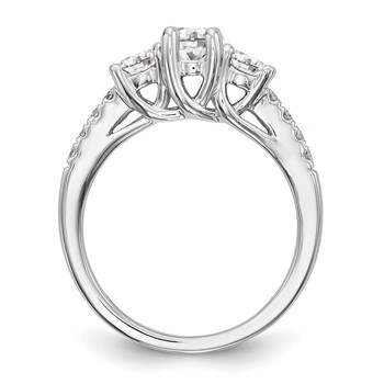 14K White Gold 3-Stone Plus (Holds 1/2 carat (5.2mm) Round Center and (4.00mm) Round Sides) Engagement Ring Mounting — alternate view