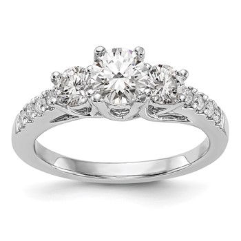 14K White Gold 3-Stone Plus (Holds 1/2 carat (5.2mm) Round Center and (4.00mm) Round Sides) Engagement Ring Mounting