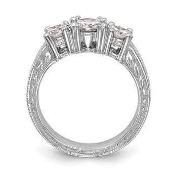 14K White Gold 3-Stone (Holds 5.2mm Round Center and (2-4.1mm) Round Sides) Engagement Ring Mounting — alternate view