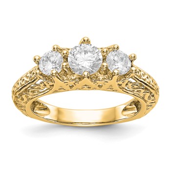 14K Yellow Gold 3-Stone Diamond Engagement Ring Mounting
