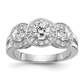 14k White Gold 1 1/3 carat Lab Grown Diamond VS/SI+ G+ Complete Three Stone Engagement Ring