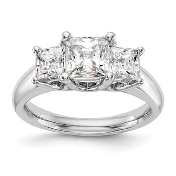 14K White Gold 3-Stone (Holds 1.5 carat (6.4mm) Princess Center and (2-5.00mm) Princess Sides) Engagement Ring Mounting
