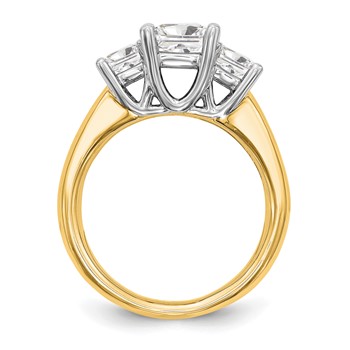 14K Two-tone 3-Stone (Holds 1.5 carat (6.4mm) Princess Center and (2-5.00mm) Princess Sides) Engagement Ring Mounting — alternate view