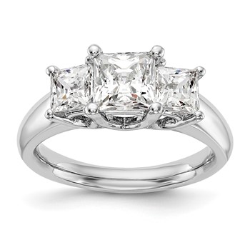 14K White Gold 3-Stone (Holds 1 carat (5.70mm) Princess Center and (2-4.5mm) Princess Sides) Engagement Ring Mounting