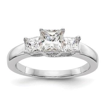 14K White Gold 3-Stone (Holds 1/2 carat (5.2mm) Princess Center and (2-3.5mm) Princess Sides) Engagement Ring Mounting
