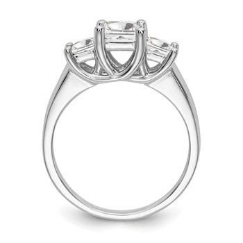 14K White Gold 3-Stone (Holds 3/4 carat (5.8mm) Princess Center and (2-3.5mm) Princess Sides) Engagement Ring Mounting — alternate view